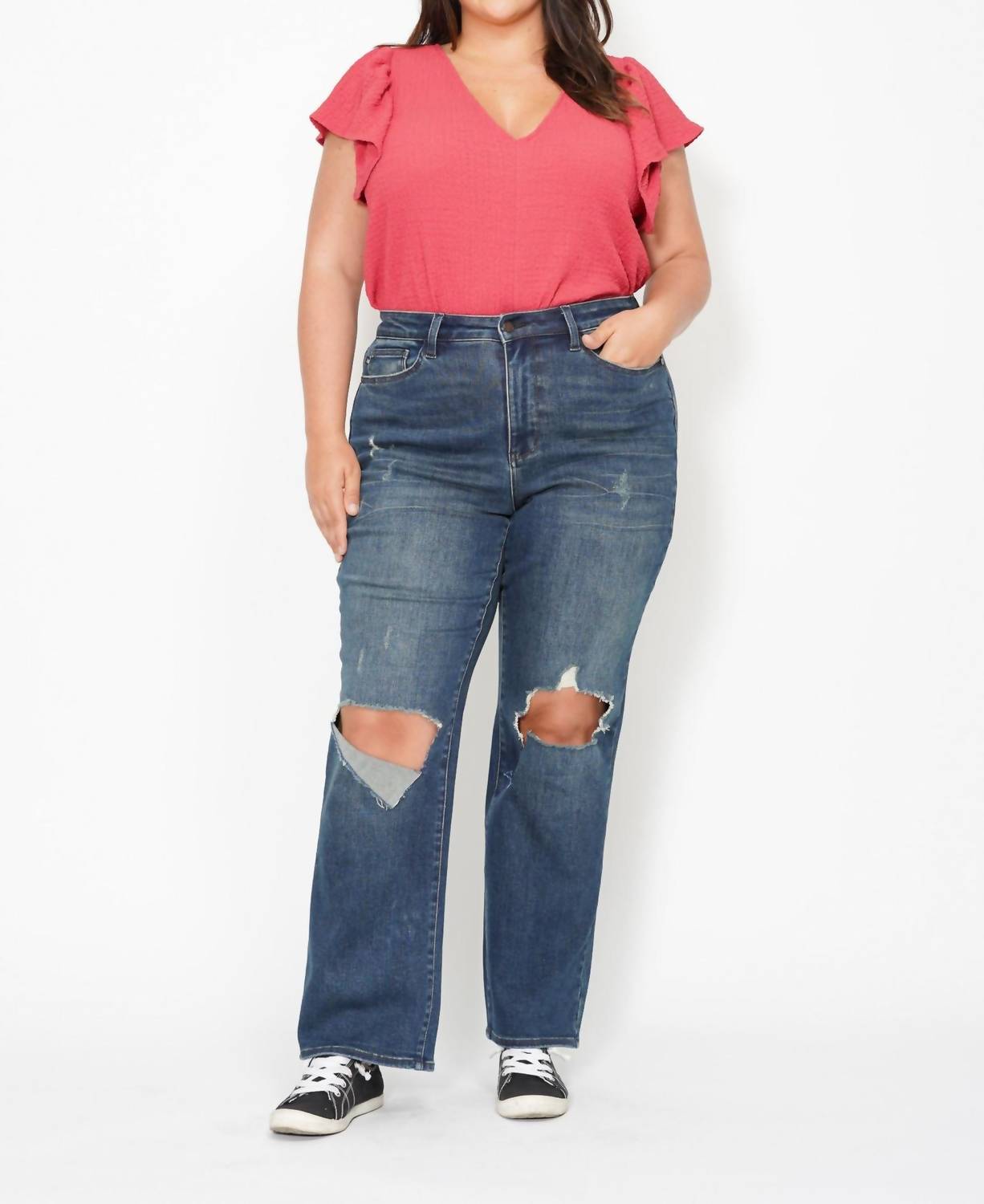 Judy Blue - High Waist Knee Ripped Denim Jeans