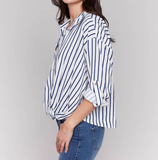 Charlie B - Striped Roll Up Long Sleeves Blouse