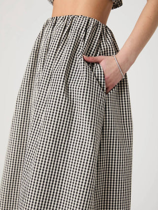 French Connection - Gingham Ruched Waist Midi Skirt