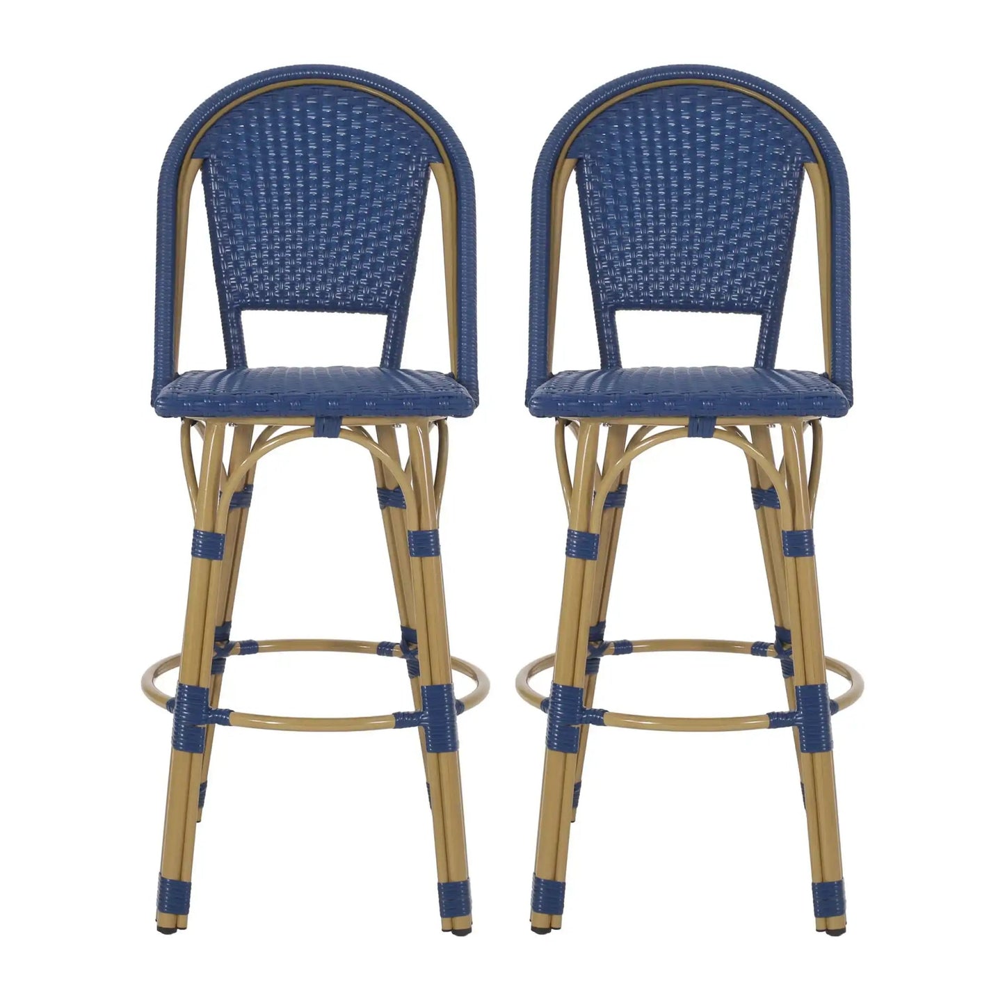 Outdoor Rattan And Aluminum French Barstools (Set of 2)