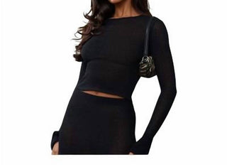 Prettylittlething - Sheer Soft Rib Longline Flared Sleeve Top