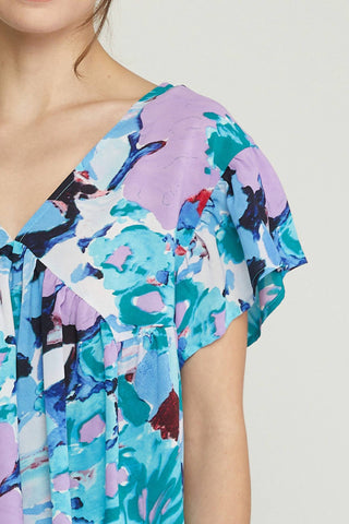 Entro - Floral Babydoll Ruffle Sleeve Top