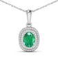 1.50 Carat Genuine Zambian Emerald and White Diamond 14K White Gold Pendant