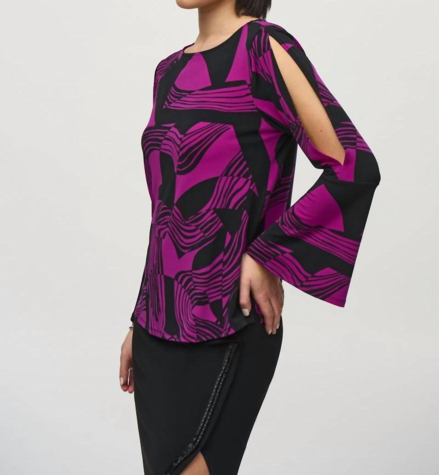 Joseph Ribkoff - Abstract Print Flared Slit Sleeve Top