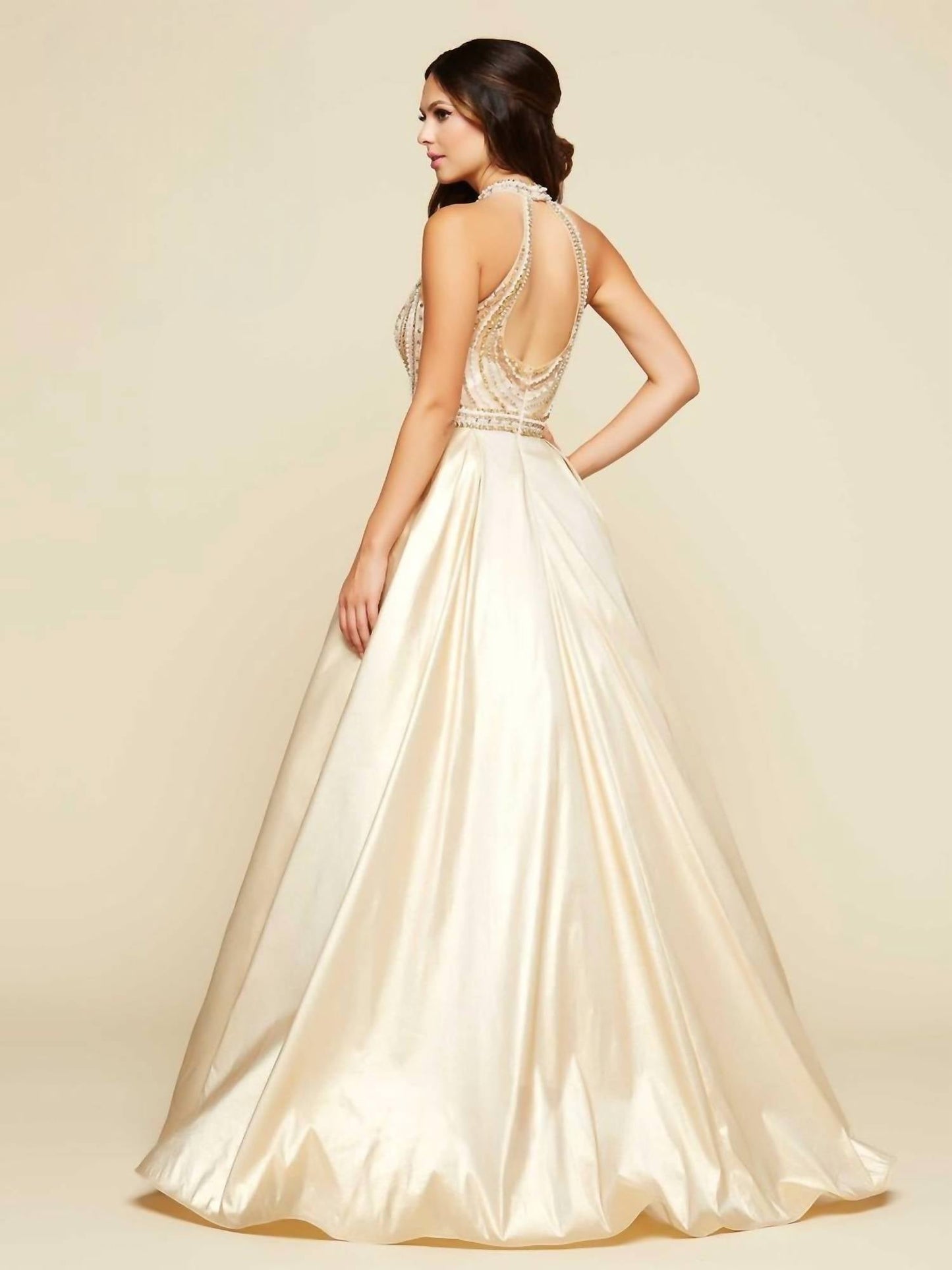 Mac Duggal - Beaded Illusion Halterneck Ball Gown