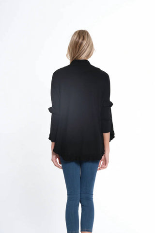 Multiples - 3/4 Sleeve Ruffle Hem Shawl Collar Sweater Cardigan
