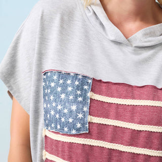 Coco + Carmen - Vintage Look Americana Patriotic Hooded Top