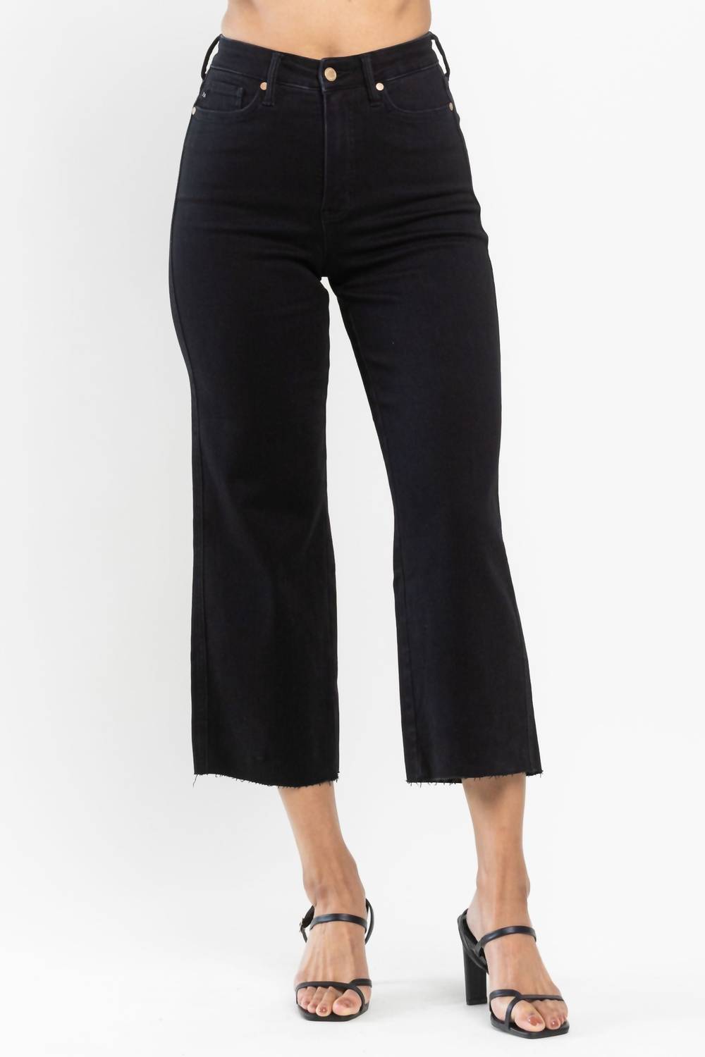 Judy Blue - Tummy Control Raw Hem Crop Wide Leg Jeans