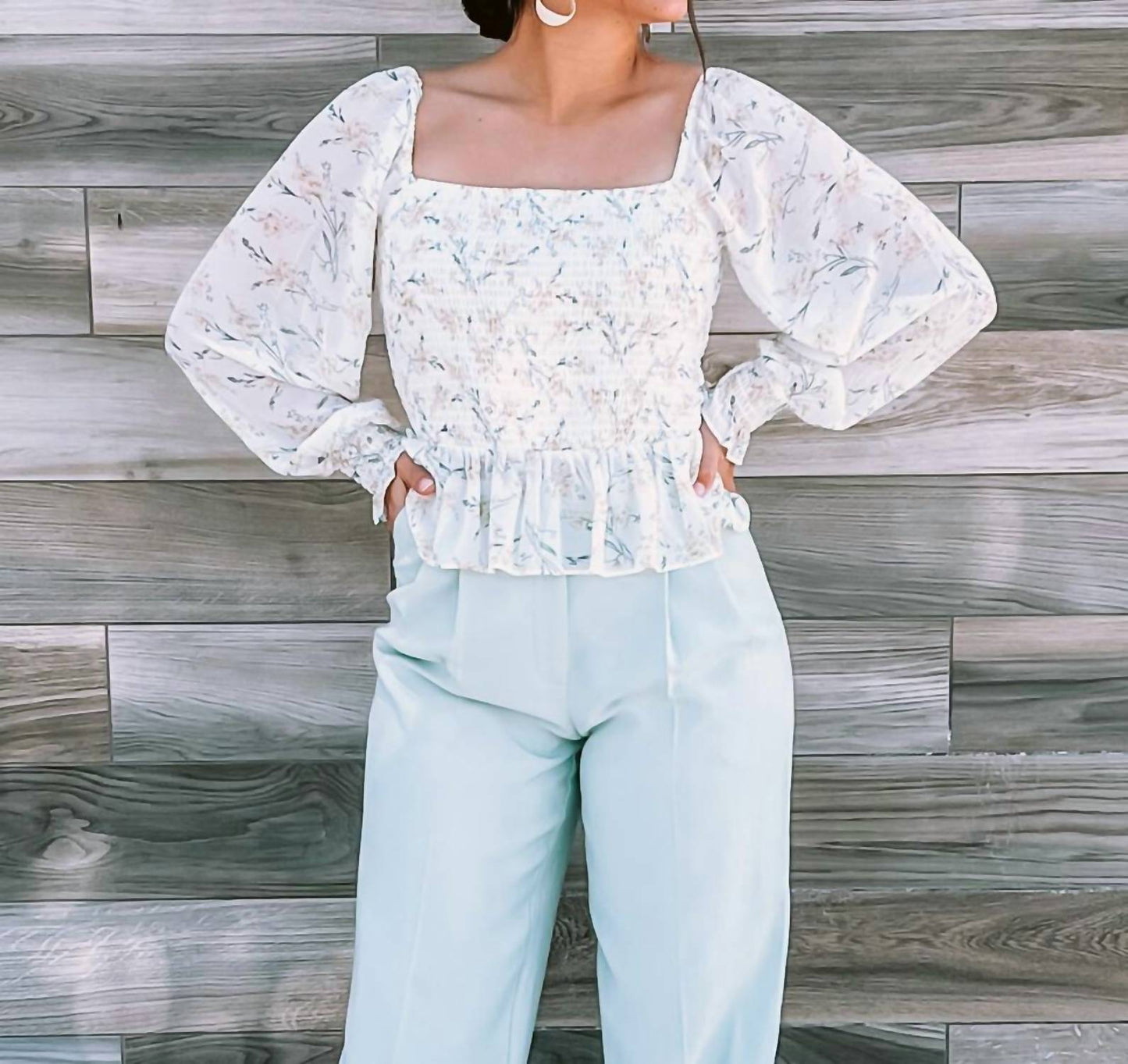 Lucy Paris - Mabel Smocked Floral Long Sleeve Ruffle Top