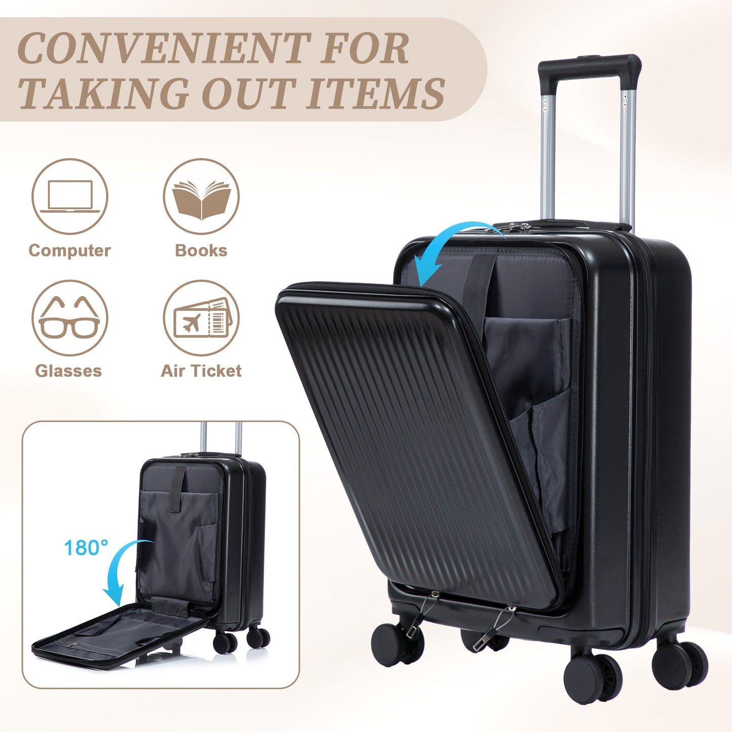 14' & 20' ABS Spinner Wheel Luggage Set with Cosmetic Case