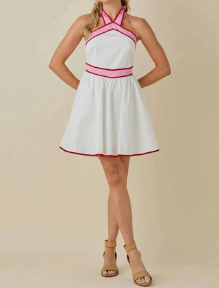 Baby Pink - Colorblock Strap Design Halter Neck Mini Dress