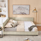 Mid-Century Storage Upholstered Tufted Bed Frame with Backrest and Armrests