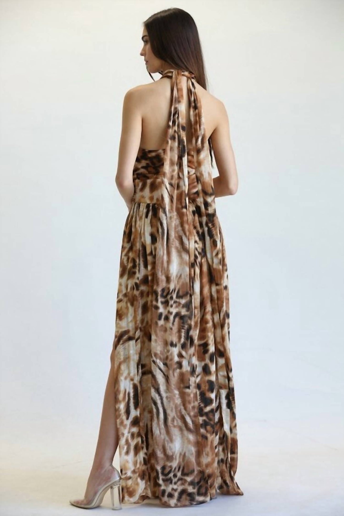 Blithe - Women's Leopard Print Criss-cross Maxi Dress