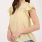 Blu Pepper - Split Neck Eyelet Crochet Trim Ruffle Detail Top