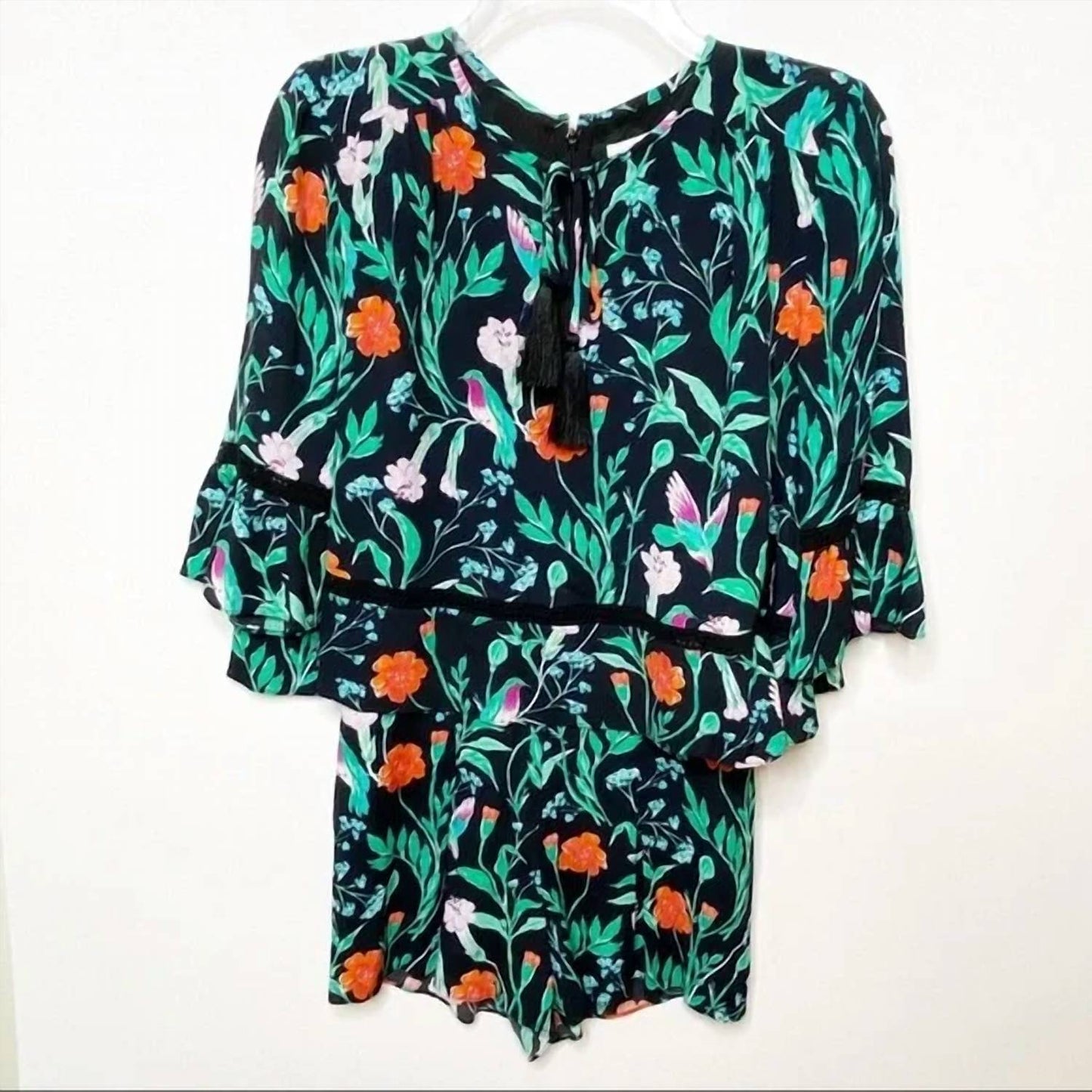 Kate Spade - Jardin Crepe Floral Bell Sleeve Romper
