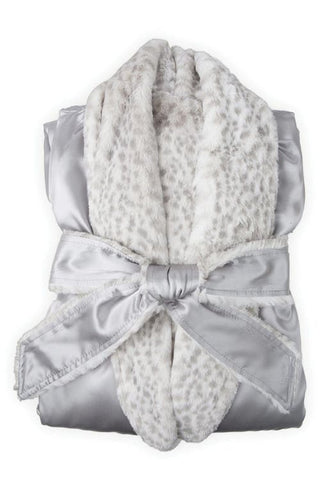 Luxe Leopard Faux Fur Satin Robe in Silver