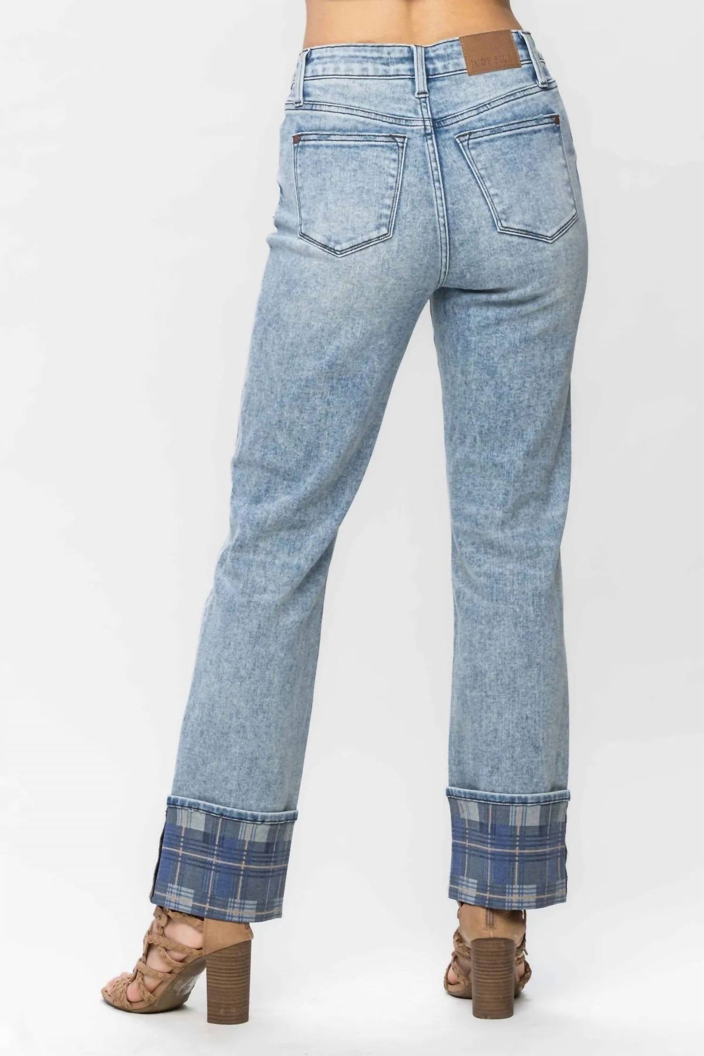 Judy Blue - Vintage Plaid Cuff Straight Leg Jean