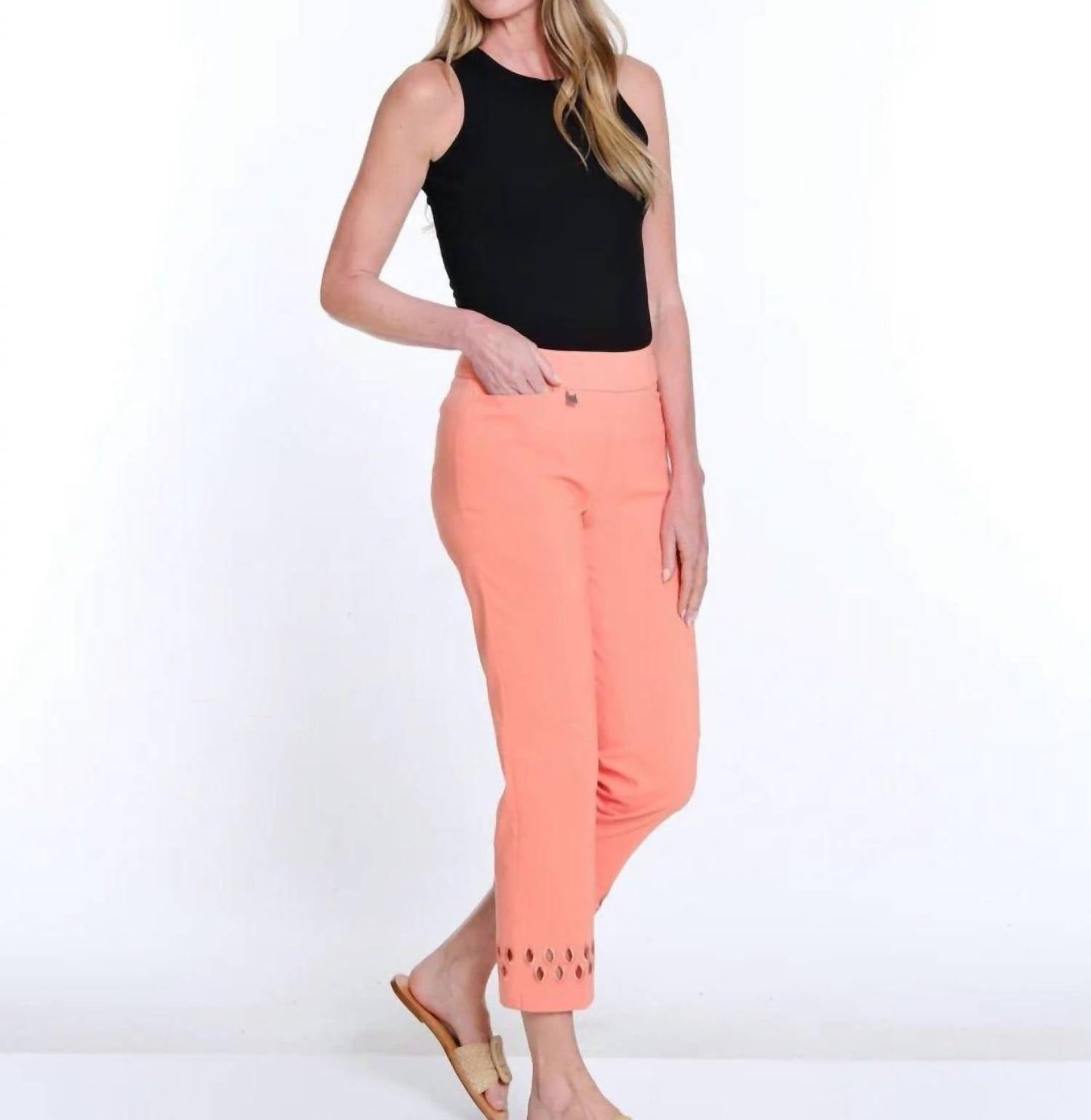 Multiples - Pull On Ankle Pant With Geometric Cutout Hem