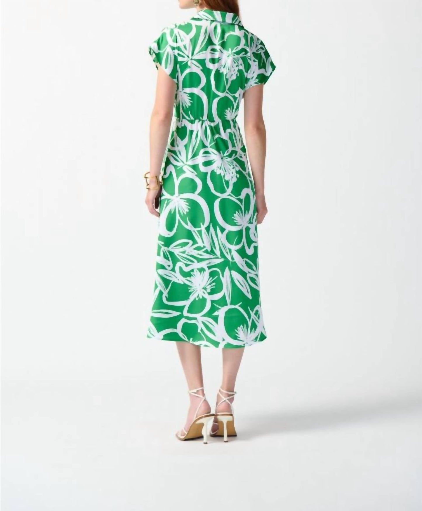 Joseph Ribkoff - Satin Floral Wrap Front Midi Fit & Flare Dress