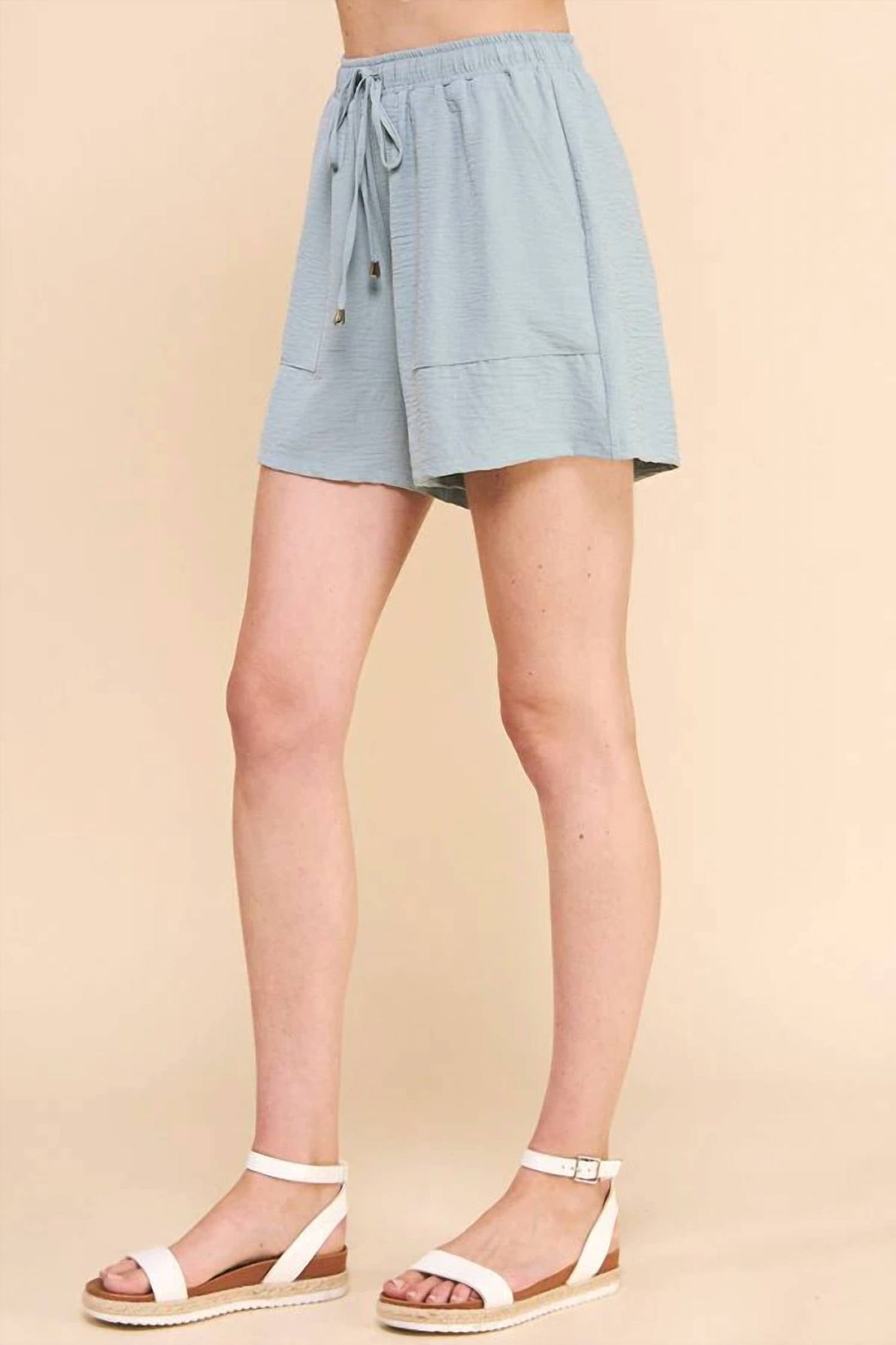 Allie Rose - Soft & Airy Rolled Cuff Short Sleeve Top And Adjustable Short