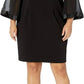 Adrianna Papell - Long Sleeve Zipper Back Solid Ottoman Chiffon Dress - Plus