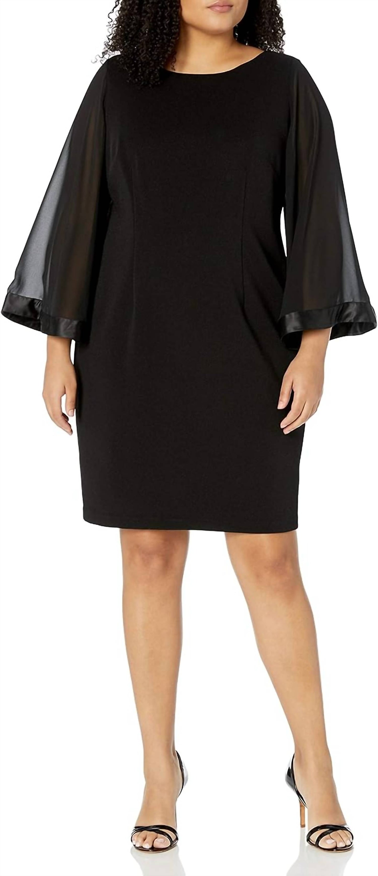 Adrianna Papell - Long Sleeve Zipper Back Solid Ottoman Chiffon Dress - Plus