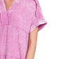 Zenana - Washed Double Gauze Raw Edge V-neck Dress