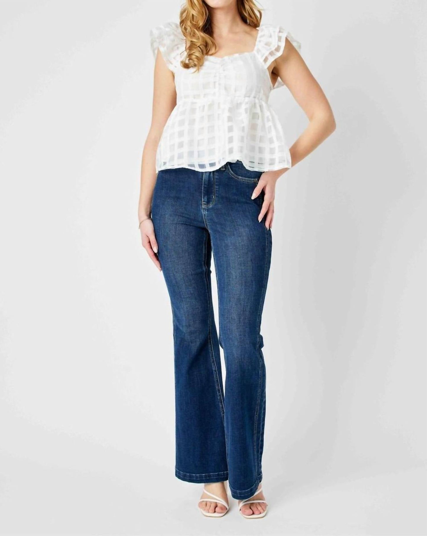 Judy Blue - High Waisted Angled Side Seam Detail Flare Jeans