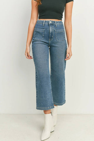 Just Black Denim - Patch Pocket Crop Wide Leg Jean