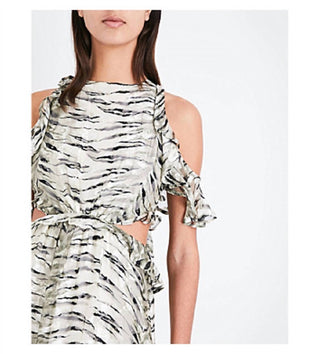 Topshop - Animal Print Silk Ruffle Open Back Cutout Midi Dress