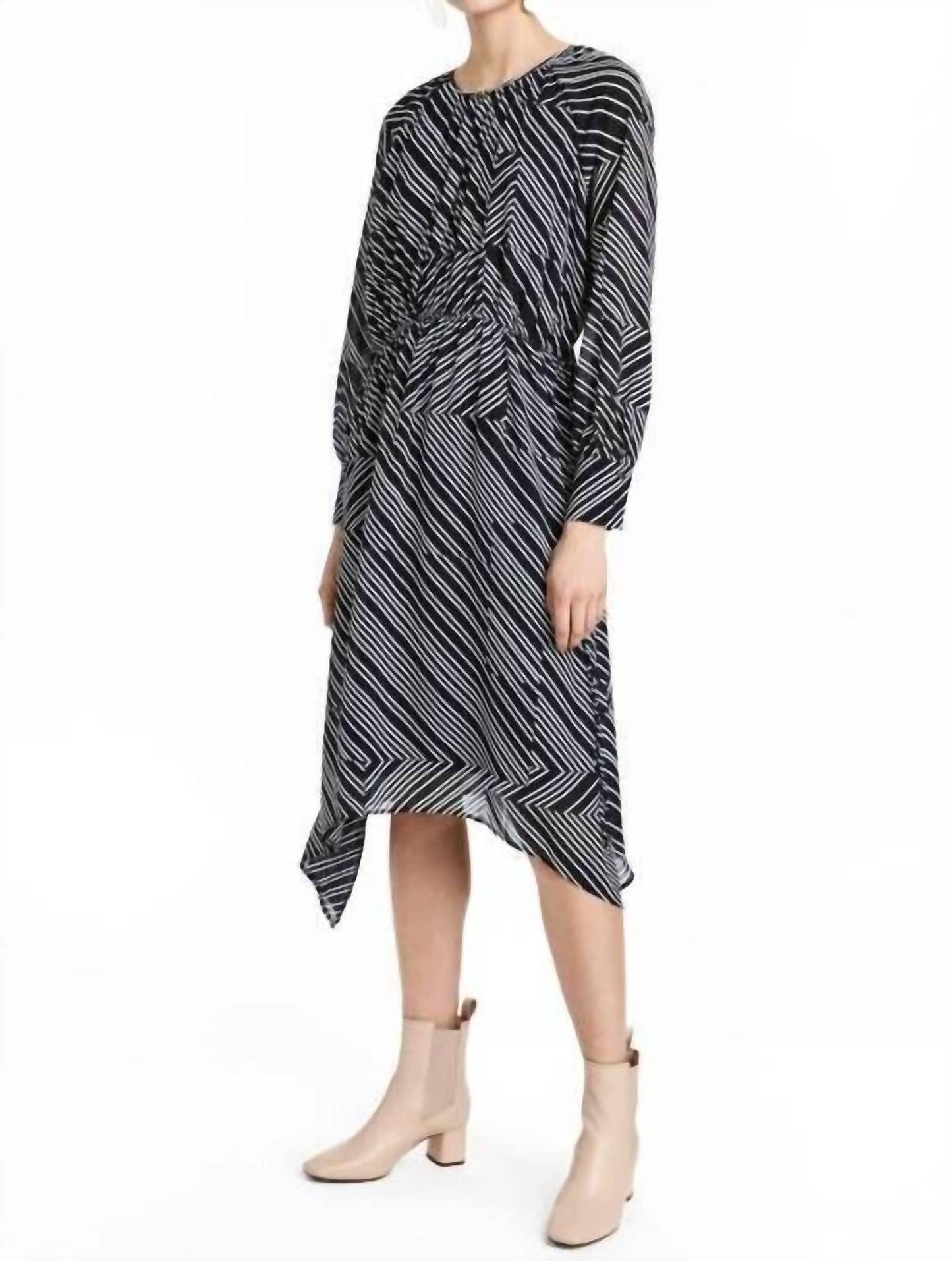 H&M - Striped Print Pointed Hem Chiffon Dress