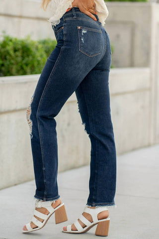 Judy Blue - High Waist Rigid Magic Heavy Distressed Straight Leg Jeans