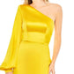 Ieena For Mac Duggal - Yellow One Shoulder Bishop Sleeve Trumpet Gown