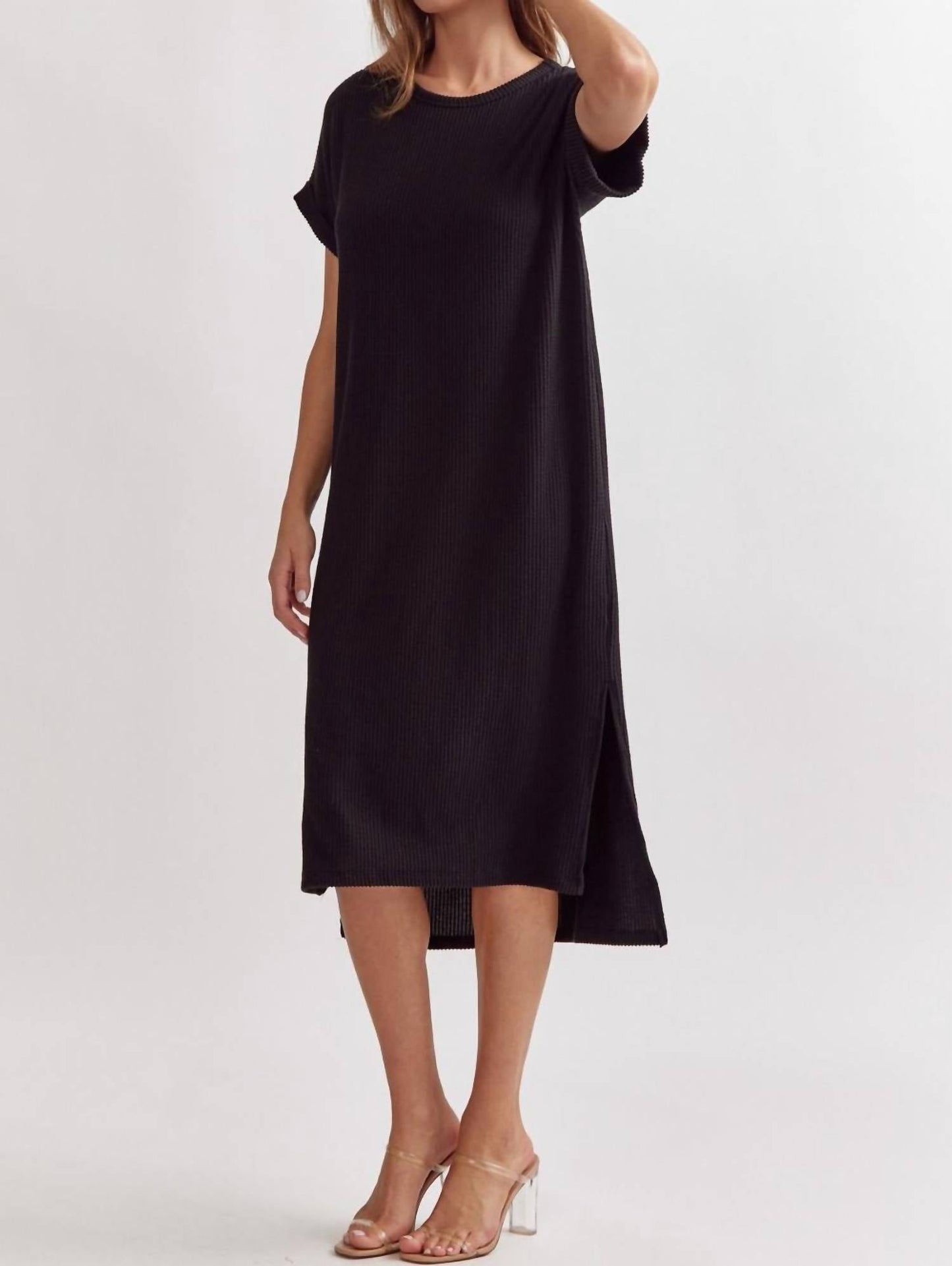 Entro - Ribbed Short Sleeve Midi Dress