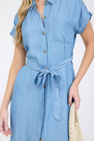 Blu Pepper - Belted Button Down Midi Shirt Dress