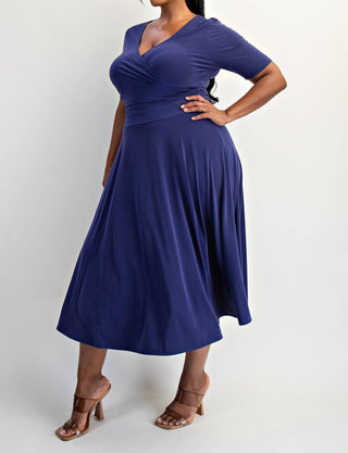 The Curve La - Plus Size Knit Surplice Midi Dress With Full Skirt