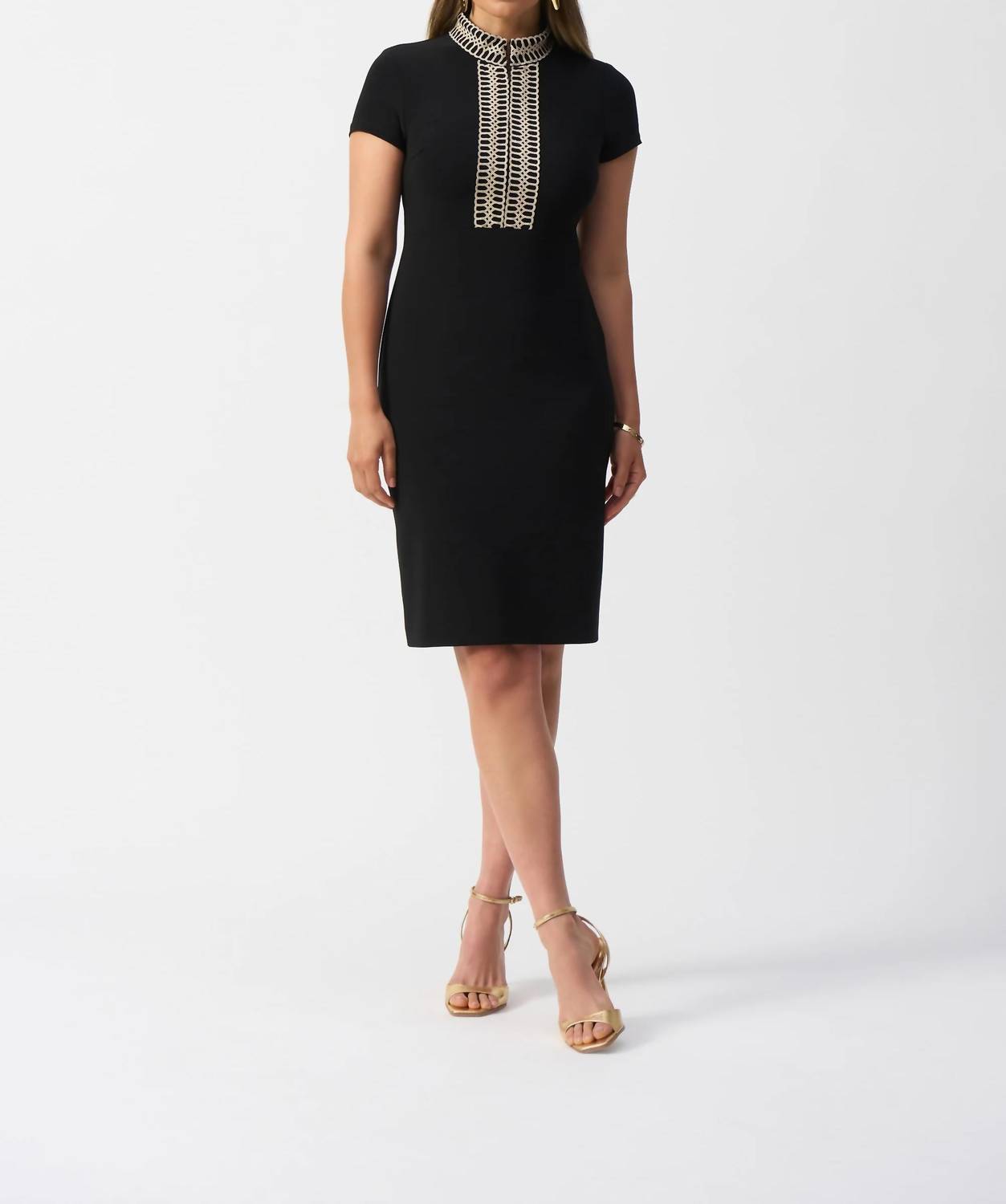 Joseph Ribkoff - Embroidered High Neck Sheath Dress