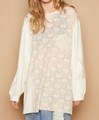 Pol - Round Neck Long Sleeve Crochet Patches Top