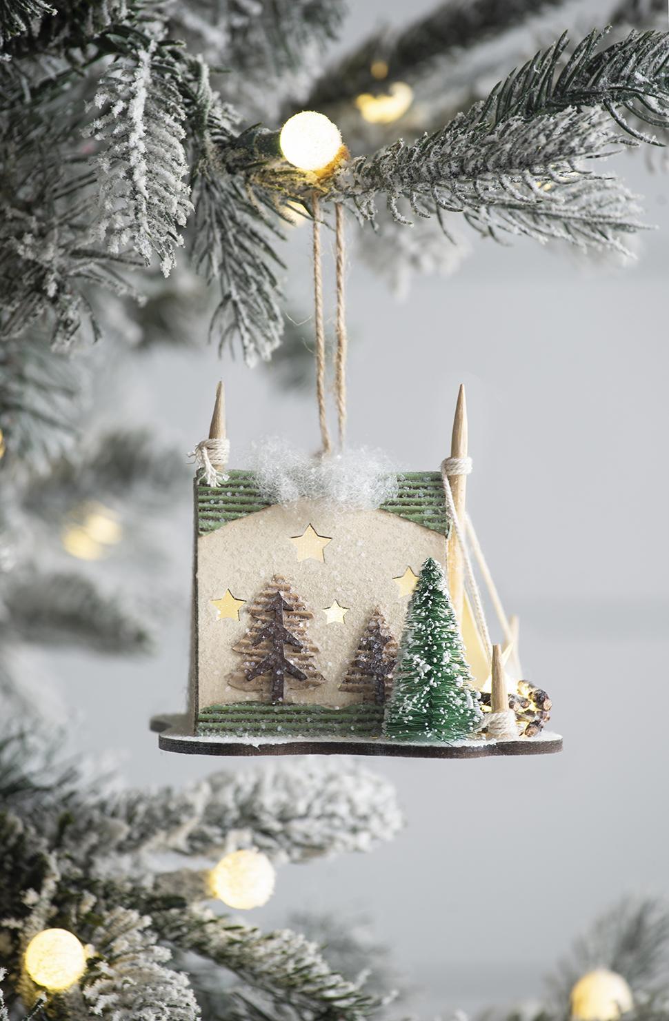 Cardboard Lit Tent Christmas Ornaments Set of 6 - Multicolor