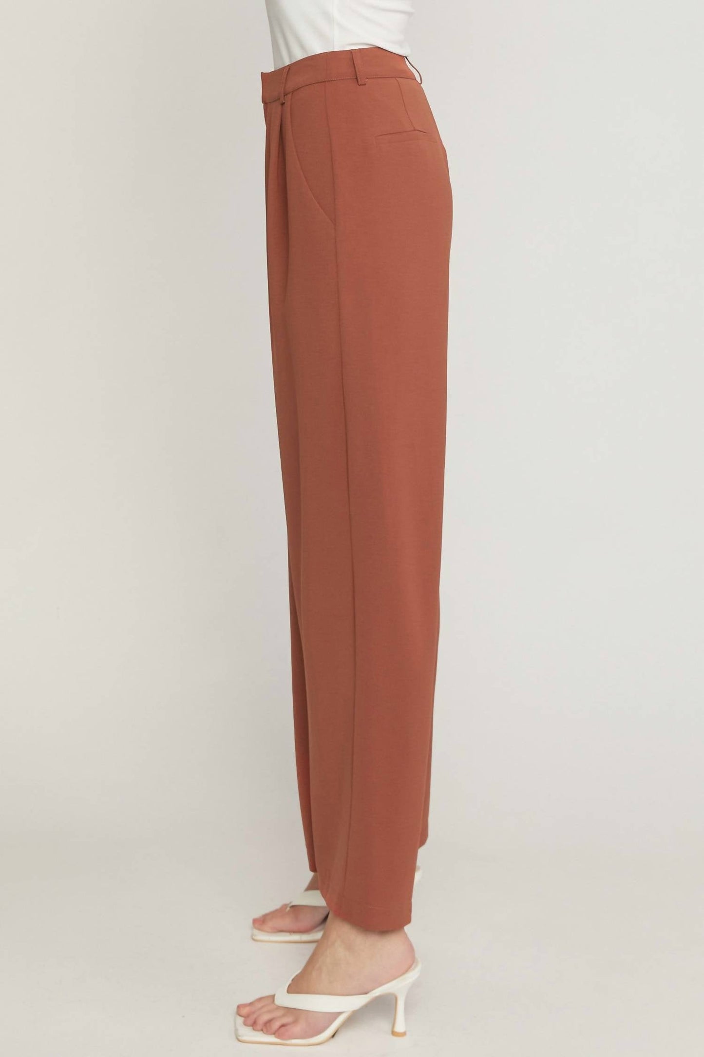 Entro - High Waisted Full Leg Pants With Pockets