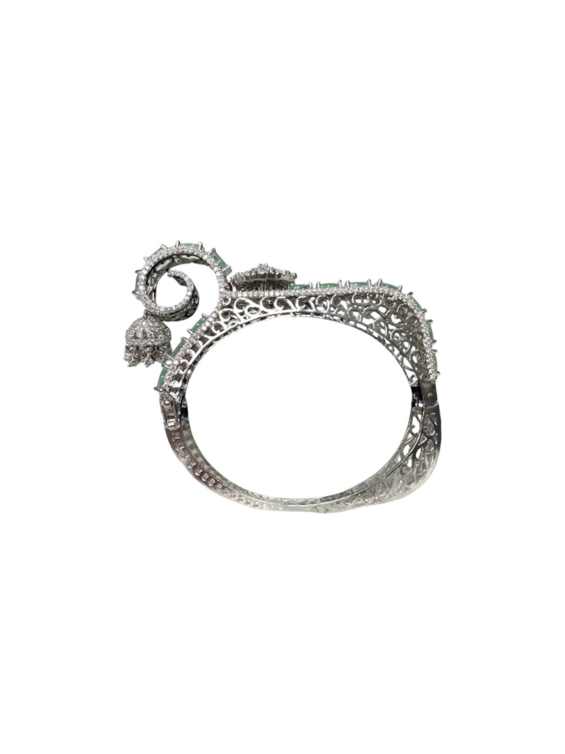 Zaalima Fashion - Women's Silver Plated Mint Green Stone Bangle