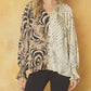 Entro - Contrast Print V-Neck Blouse