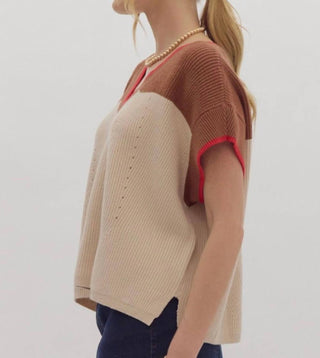 Entro - Rachele Short Sleeve V-neck Knit Top