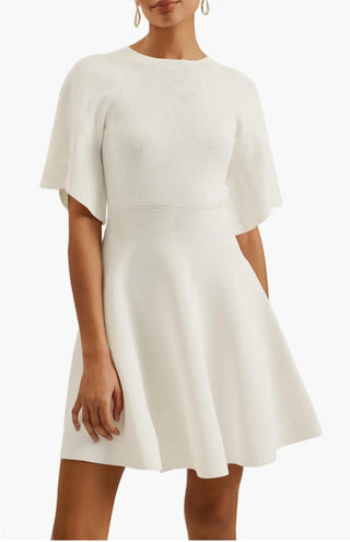 Ted Baker - Oliviha White Rib Knit Fit & Flare Mini Dress
