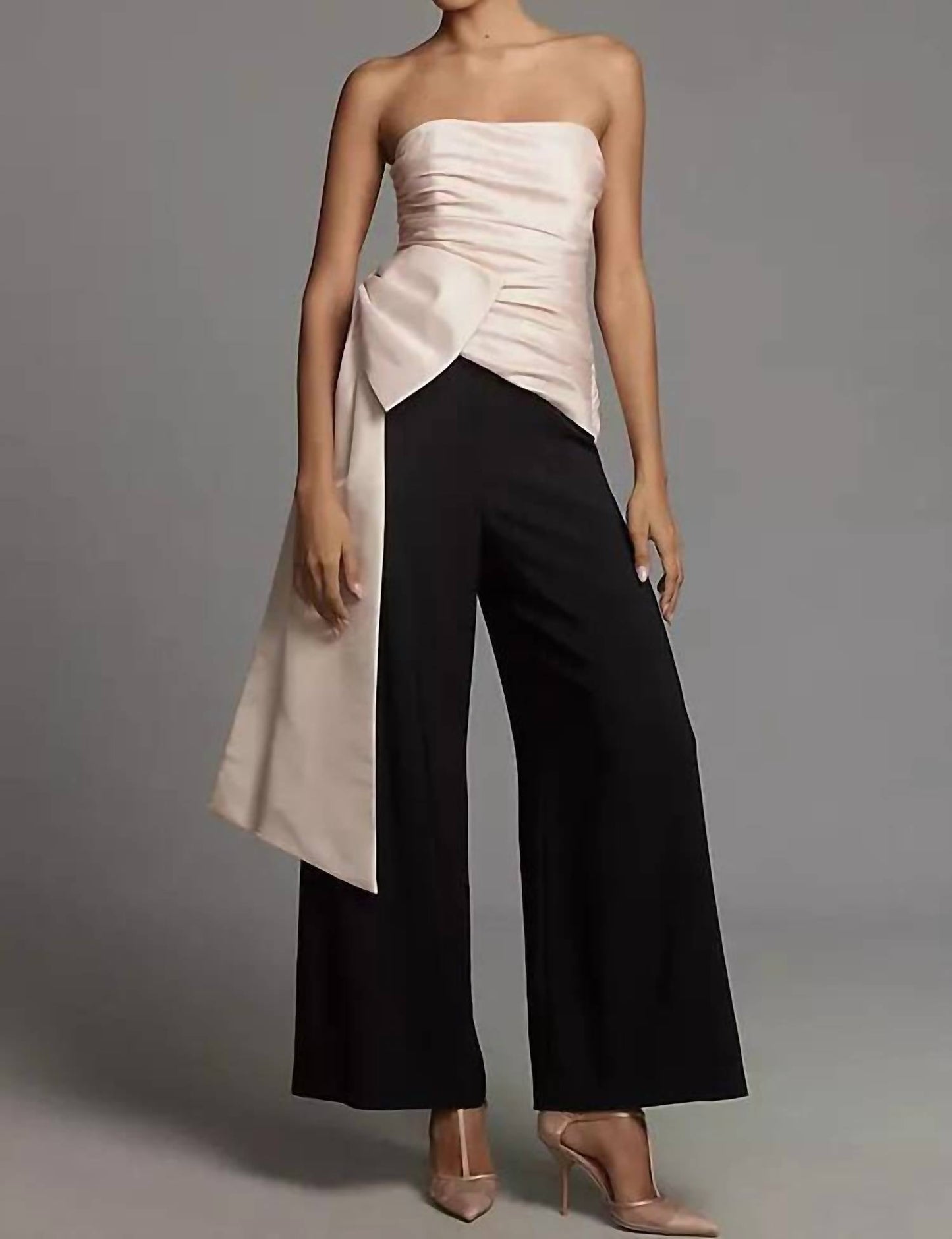 Hutch - Mylie Strapless Ruched Bow Wide-leg Jumpsuit