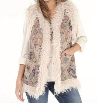 Paparazzi By Biz - Dusty Floral Faux Suede & Faux Shearling Long Vest