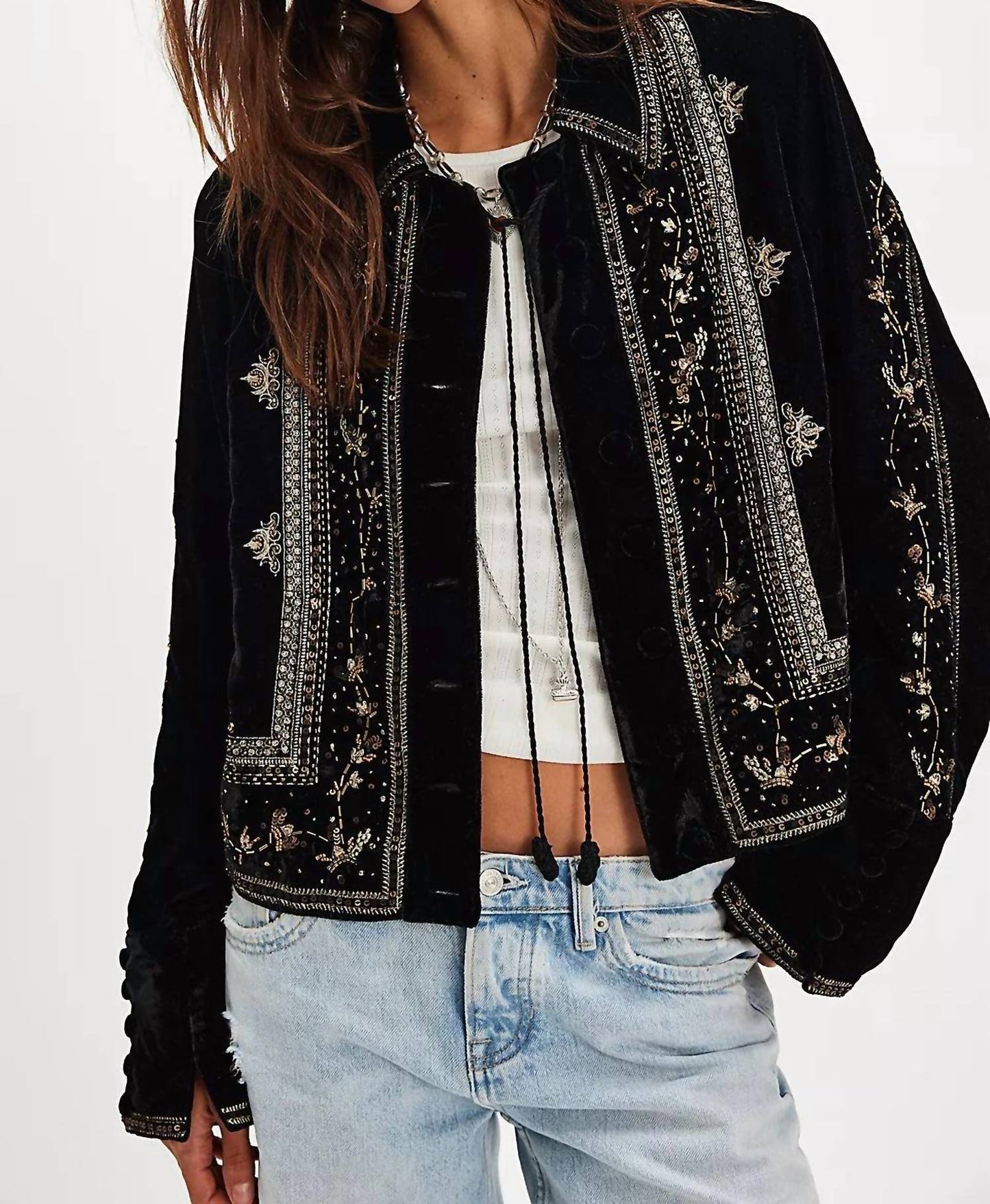 Free People - Maxxie Embellished Velvet Jacket