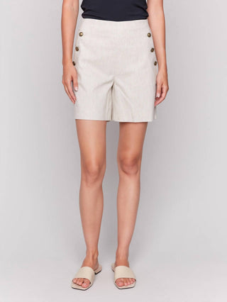 Charlie B - Linen Blend Stretch Shorts With Button Detail