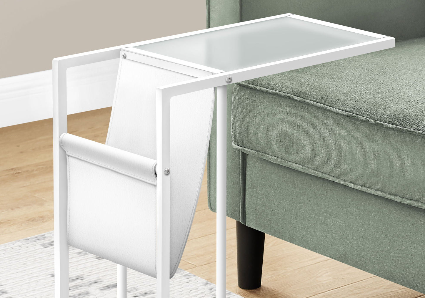 Accent Table, C-Shaped, Contemporary and Modern - White