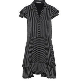 Alice + Olivia - Moore Pinstripe Ruffle Shirtdress